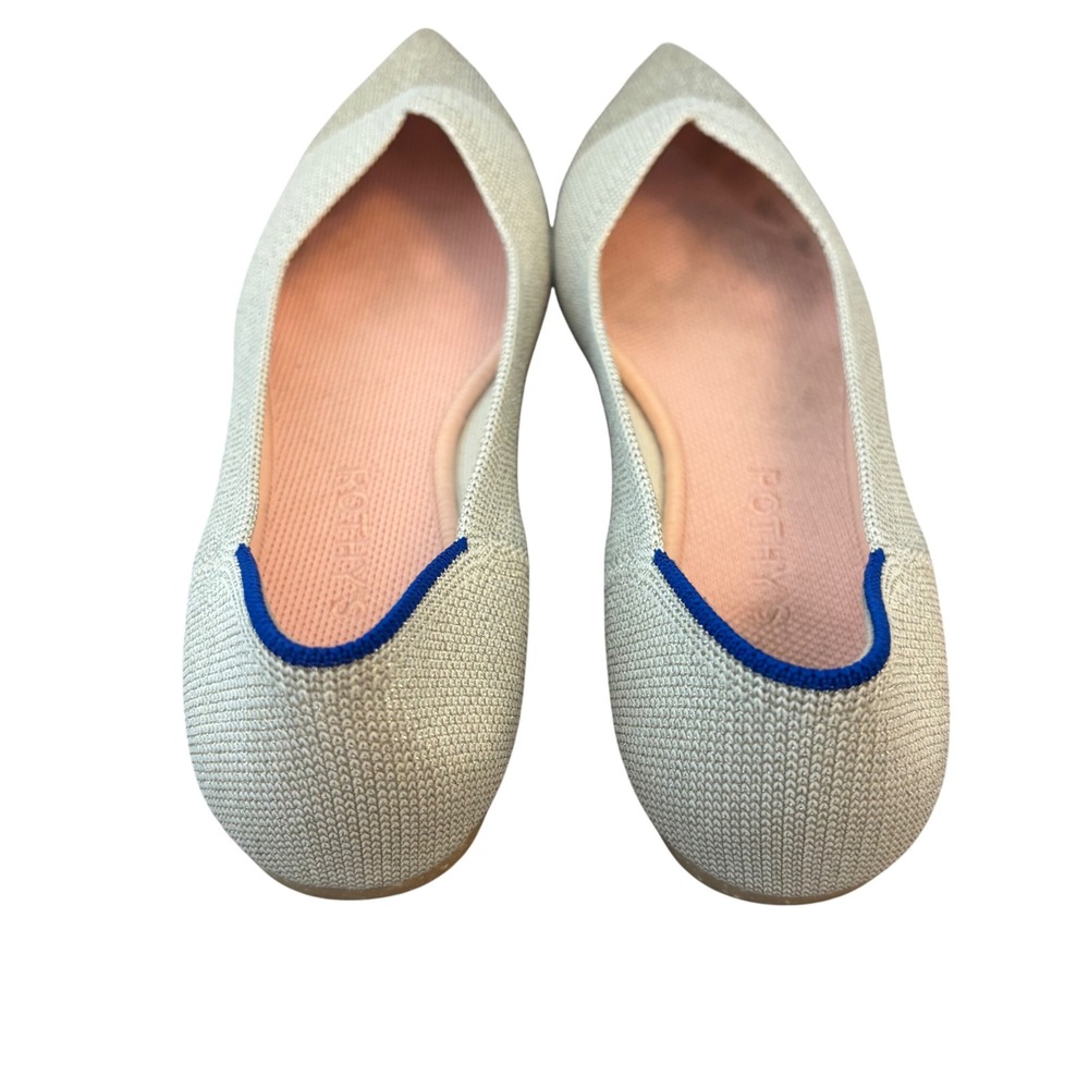 Rothys The Point Metallic Sand Silver Pointed Toe Flats Shoes Womens Size 9 - Picture 3 of 14